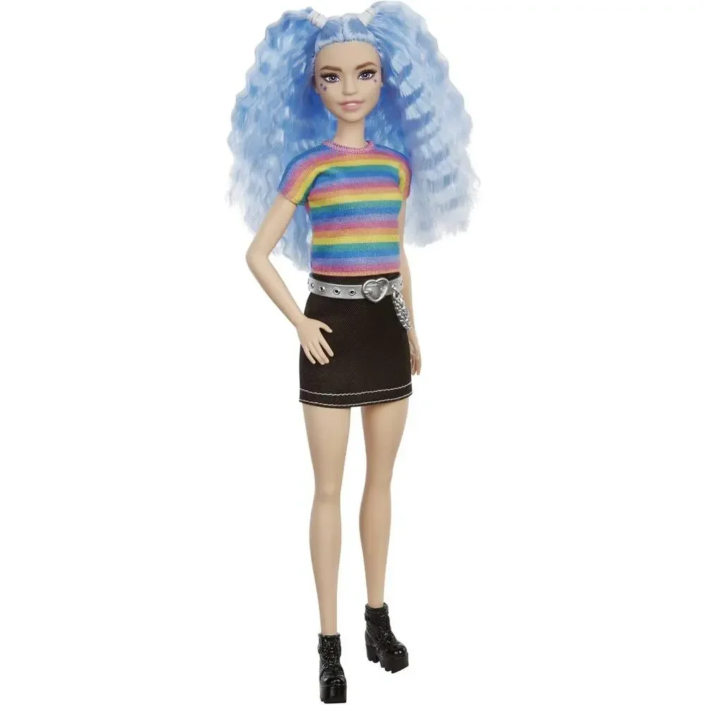 Barbie Fashionistas Doll #170 with Long Blue Crimped Hair Star Face Makeup NWT